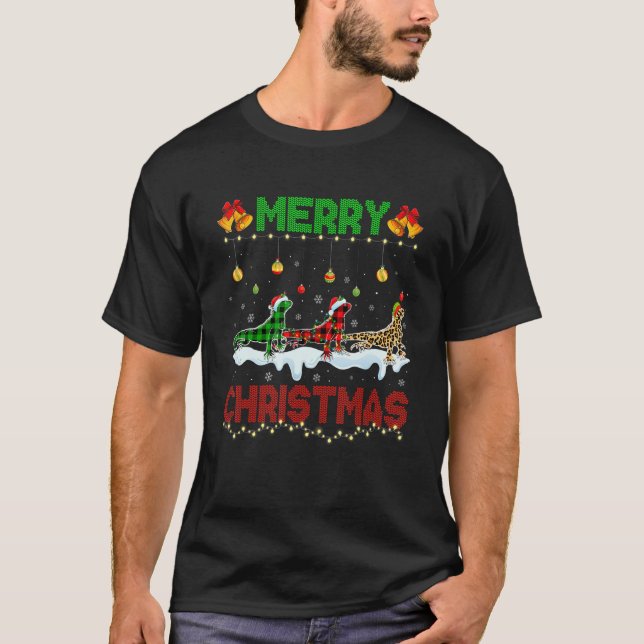 Camiseta Feliz Navidad Iguana Navidad Leopardo Plaid San (Anverso)