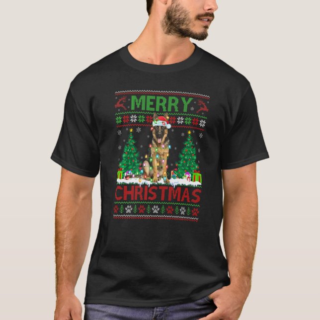 Camiseta Feliz Navidad iluminando al feo pastor alemán Chri (Anverso)