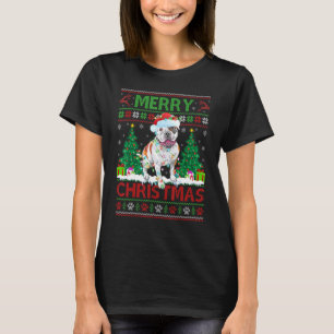 Camiseta Feliz Navidad iluminando el feo Bulldog americano 