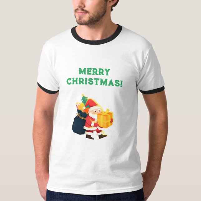 Camiseta Feliz Navidad Impreso Deseos Celebración Ringer (Anverso)