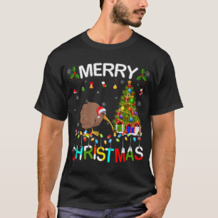 Camiseta Feliz Navidad Kiwi Santa Hat enciende Navidad Kiwi