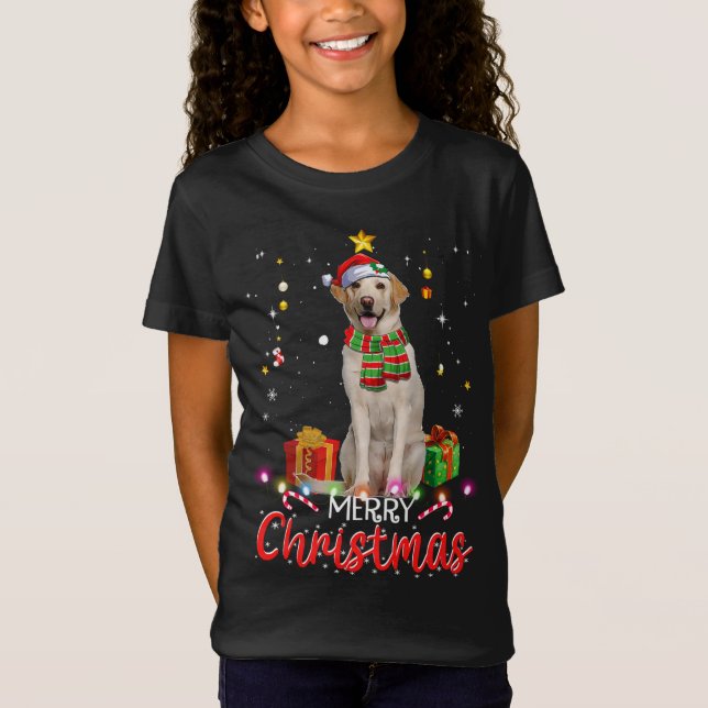 Camiseta Feliz Navidad Labrador Santa Hat Tree Ilumina Pj (Anverso)