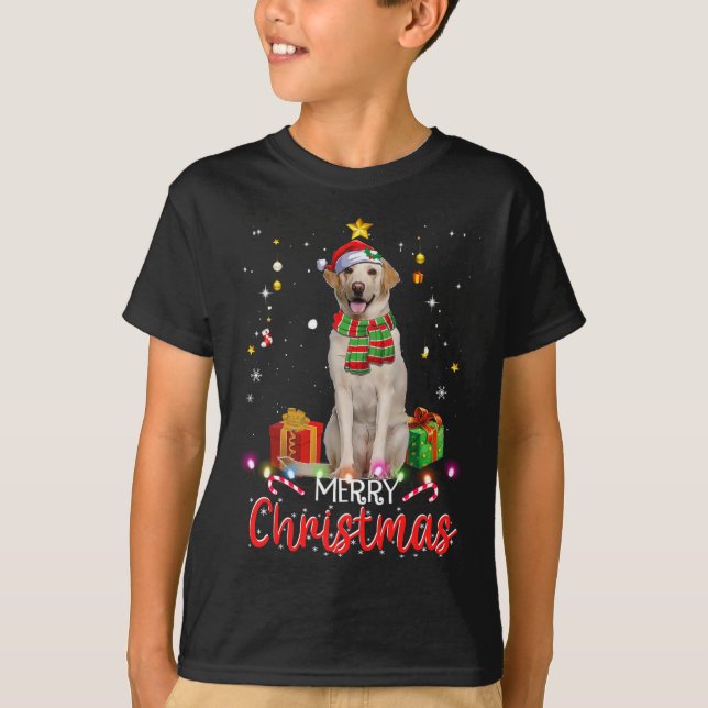 Camiseta Feliz Navidad Labrador Santa Hat Tree Ilumina Pj (Anverso)