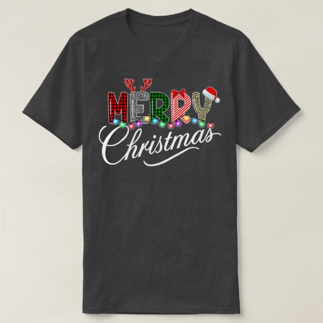 Camiseta Feliz Navidad Leopardo Búfalo Rojo Tapado Para Hom (Diseño del anverso)