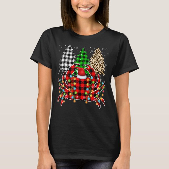Camiseta Feliz Navidad Leopardo Plaid Tree Funny Crab Anim (Anverso)
