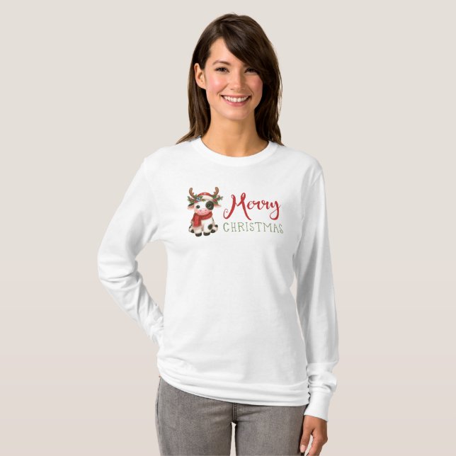 Camiseta Feliz Navidad linda vaca (Anverso completo)
