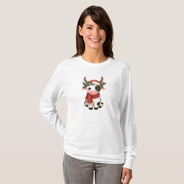 Camiseta Feliz Navidad linda vaca (Anverso completo)