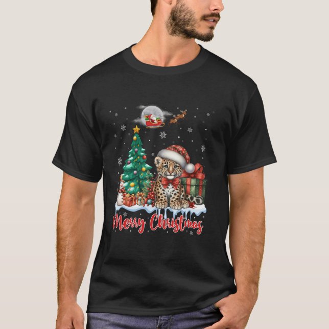 Camiseta Feliz Navidad lindo Cheetah Santa Hat Cheetah Lov (Anverso)