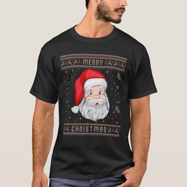 Camiseta Feliz Navidad lindo Papá Noel Divertido sudor feo (Anverso)