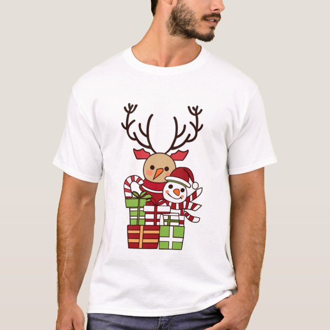 Camiseta Feliz Navidad lindo personalizado reno regalo de m (Anverso)