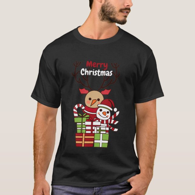 Camiseta Feliz Navidad lindo personalizado reno regalo de m (Anverso)