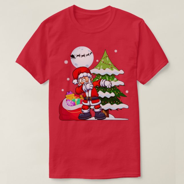 Camiseta Feliz Navidad lindo Santa Dabbing árbol de Navidad (Diseño del anverso)