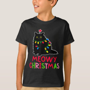 Camiseta Feliz Navidad Luces de Navidad Pijama de Gato Negr