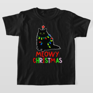 Camiseta Feliz Navidad Luces de Navidad Pijama Gato Negro M