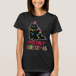 Camiseta Feliz Navidad Luces de Navidad Pijamas de Gato Neg