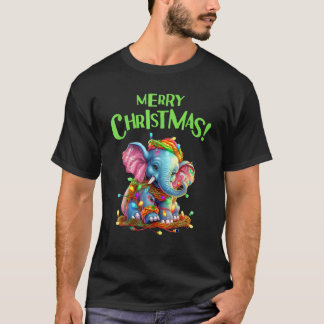 Camiseta Feliz Navidad Luces festivas Cute Elefante