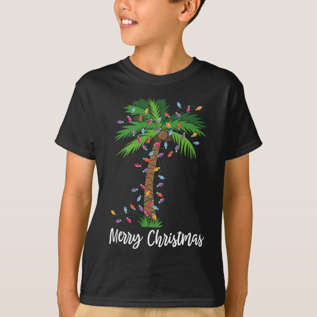 Camiseta Feliz Navidad Luces Palm Tree Beach Navidad Pajama (Anverso)