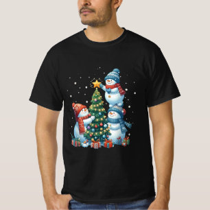 Camiseta Feliz Navidad Luces Red Santa Hat Familia de navid