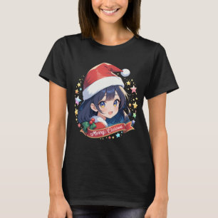 Camiseta Feliz Navidad Luces Red Santa Hat Familia de navid