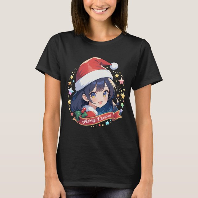 Camiseta Feliz Navidad Luces Red Santa Hat Familia de navid (Anverso)