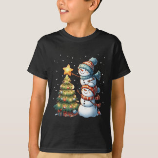 Camiseta Feliz Navidad Luces Red Santa Hat Familia de navid