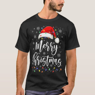 Camiseta Feliz Navidad Luces Red Santa Hat Familia de navid