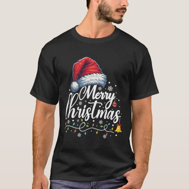 Camiseta Feliz Navidad Luces Santa Hat Funny Familia de Nav (Anverso)