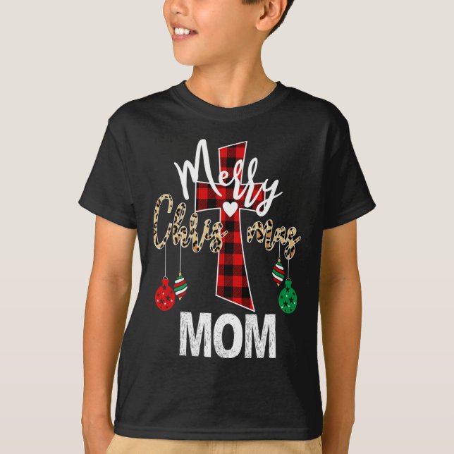 Camiseta Feliz Navidad Mamá Dios Cruz Roja Cristiana Placa (Anverso)
