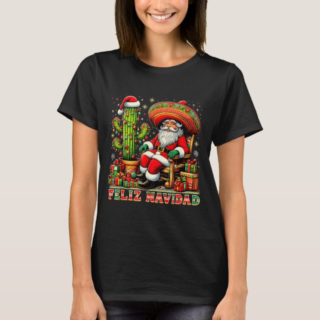 Camiseta Feliz Navidad Mexican Christmas Santa Sombrero Cac (Anverso)