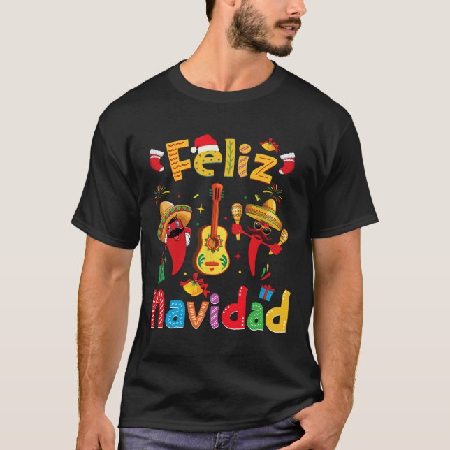 Camiseta Feliz Navidad México Fiesta Hot Pepper Guitar Xma (Anverso)