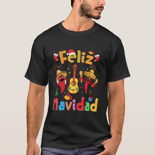 Camiseta Feliz Navidad México Fiesta Hot Pepper Guitar Xma (Anverso)