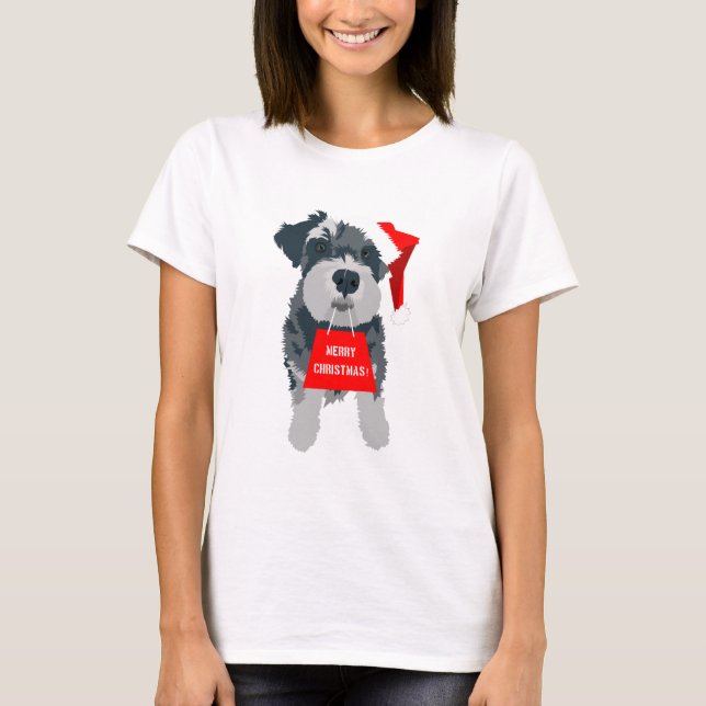 Camiseta Feliz Navidad Mini Schnauzer Dog Santa Hat (Anverso)