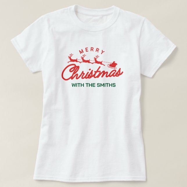 Camiseta Feliz Navidad Moderno nombre de familia Minimalist (Diseño del anverso)