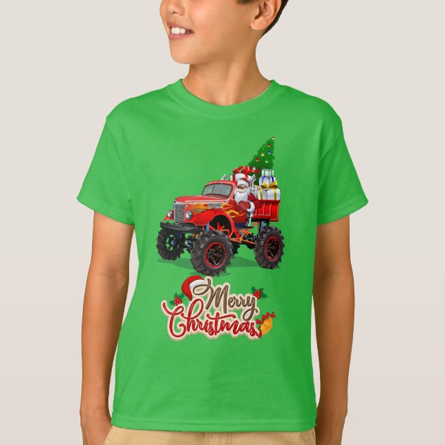 Camiseta Feliz Navidad Monster Camión Toddler Boys Navidad (Anverso)