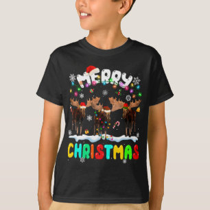 Camiseta Feliz Navidad Moose Lover Santa Hat Xmas Luces