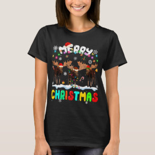 Camiseta Feliz Navidad Moose Lover Santa Hat Xmas Luces