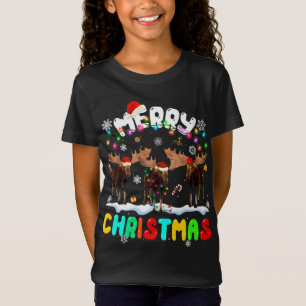 Camiseta Feliz Navidad Moose Lover Santa Hat Xmas Luces