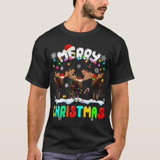Camiseta Feliz Navidad Moose Lover Santa Hat Xmas Luces
