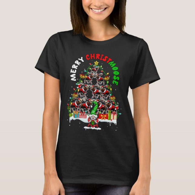 Camiseta Feliz Navidad Moose Navidad Árbol de Navidad Santa (Anverso)