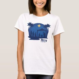 Camiseta Feliz Navidad Natividad Azul