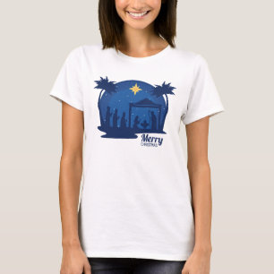 Camiseta Feliz Navidad Natividad Azul