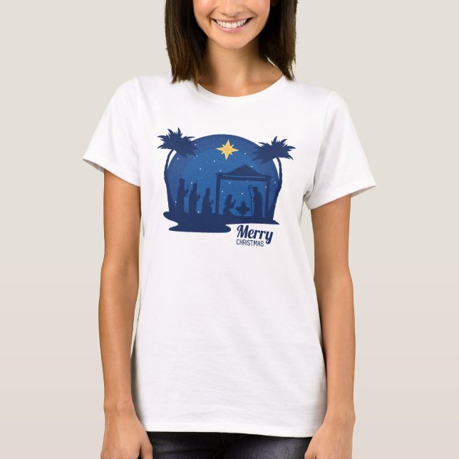 Camiseta Feliz Navidad Natividad Azul (Anverso)