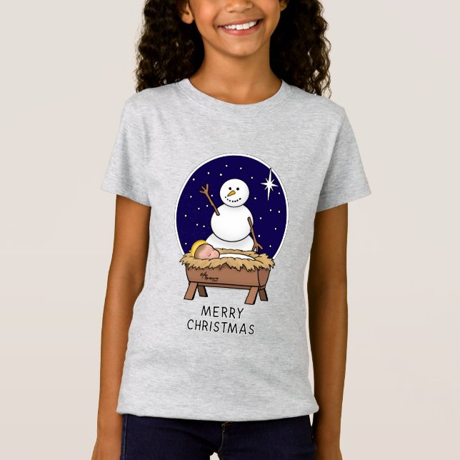 Camiseta Feliz Navidad Natividad Niño Jesús Snowman (Anverso)