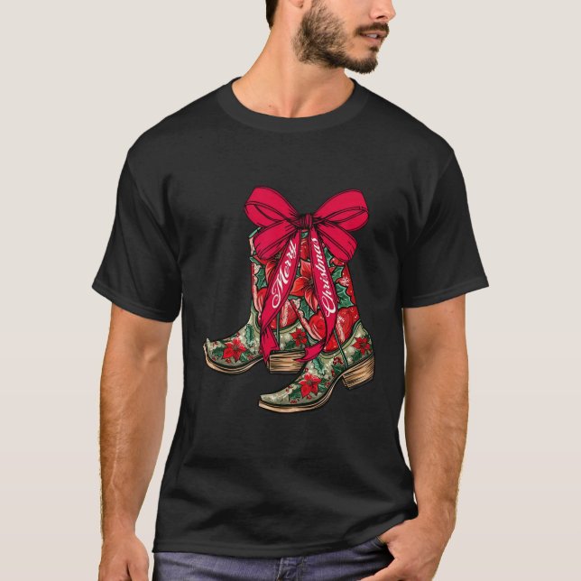 Camiseta Feliz Navidad Navidad Cowboy Boots Coquette Bow Pa (Anverso)