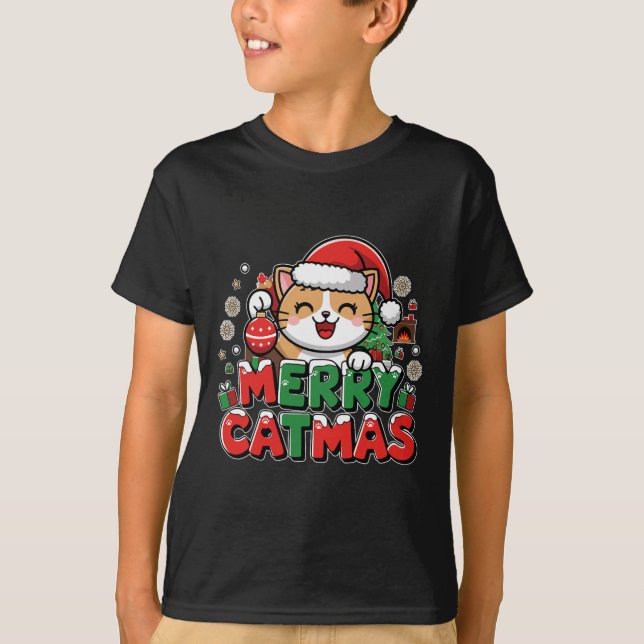 Camiseta Feliz Navidad Navidad Decoración Santa Cat Funny C (Anverso)