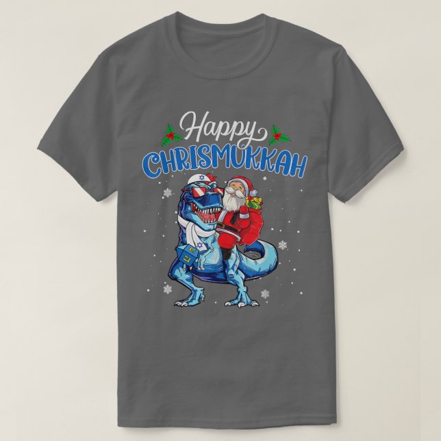 Camiseta Feliz Navidad, Navidad Judía, Hanukkah y Re Dinos (Diseño del anverso)