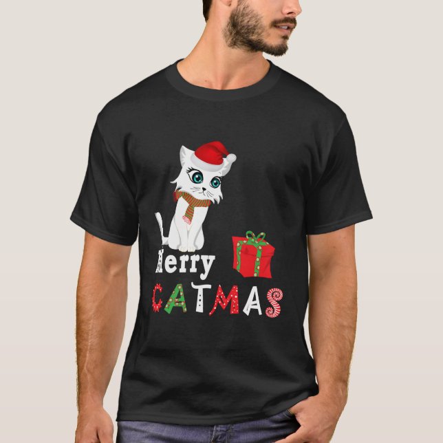 Camiseta Feliz Navidad Navidades de Gato Gato Blanco Amante (Anverso)