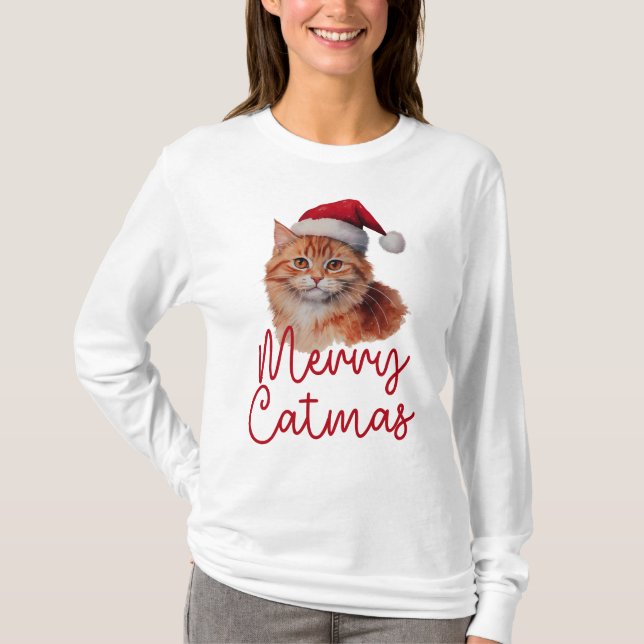 Camiseta Feliz Navidad Navidades lindo gato mujeres de mang (Anverso)