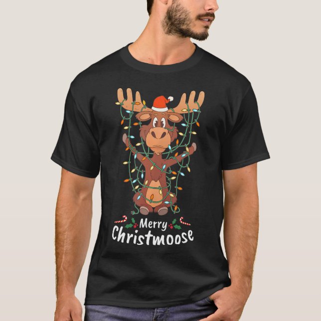Camiseta Feliz Navidad Navidades Moose Xmas Tree Lights (Anverso)