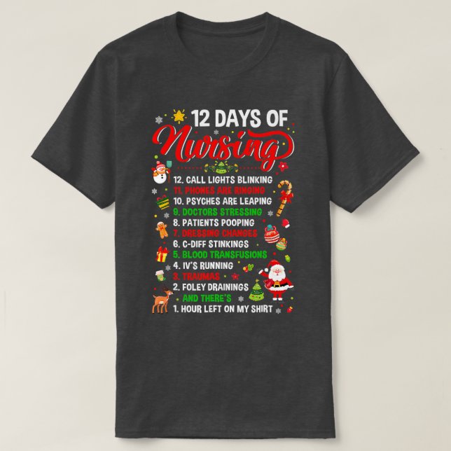 Camiseta Feliz Navidad Nochebuena 12 días de Enfermería Paj (Diseño del anverso)